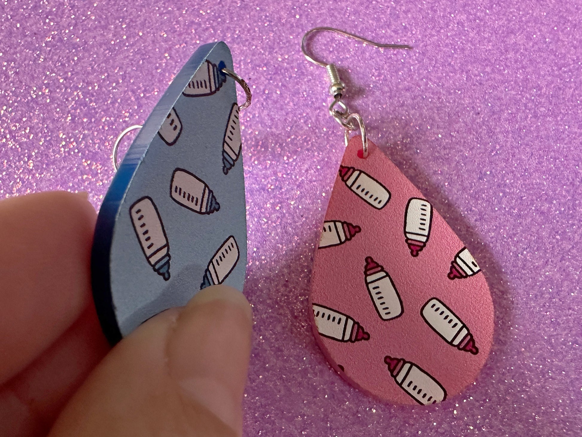 Gender Reveal Earrings: Laser Cut Acrylic Baby Bottle Earrings, Baby Shower, Mothers Day, Boy, Girl, Pink, Blue, Best Gifts for Her/Him/Them