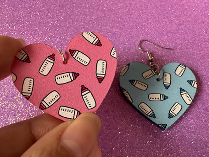 Gender Reveal Earrings: Laser Cut Acrylic Baby Bottle Earrings, Baby Shower, Mothers Day, Boy, Girl, Pink, Blue, Best Gifts for Her/Him/Them