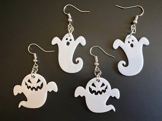 Ghost Earrings: Laser Cut Acrylic Ghosts, Halloween, Haunted, Scary, Spooky, Best Gifts for Her/Him/Them