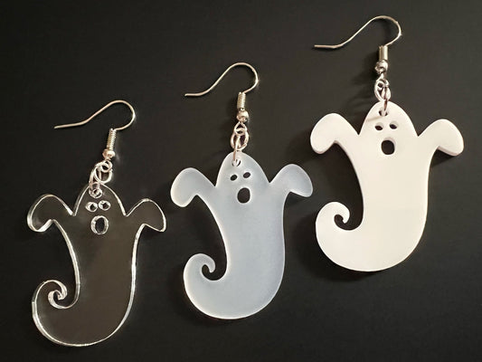 Ghost Earrings: Laser Cut Acrylic Ghosts, Halloween, Haunted, Scary, Spooky, Gifts for Her/Him/Them