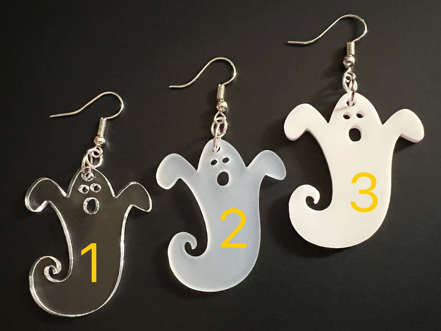 Ghost Earrings: Laser Cut Acrylic Ghosts, Halloween, Haunted, Scary, Spooky, Gifts for Her/Him/Them