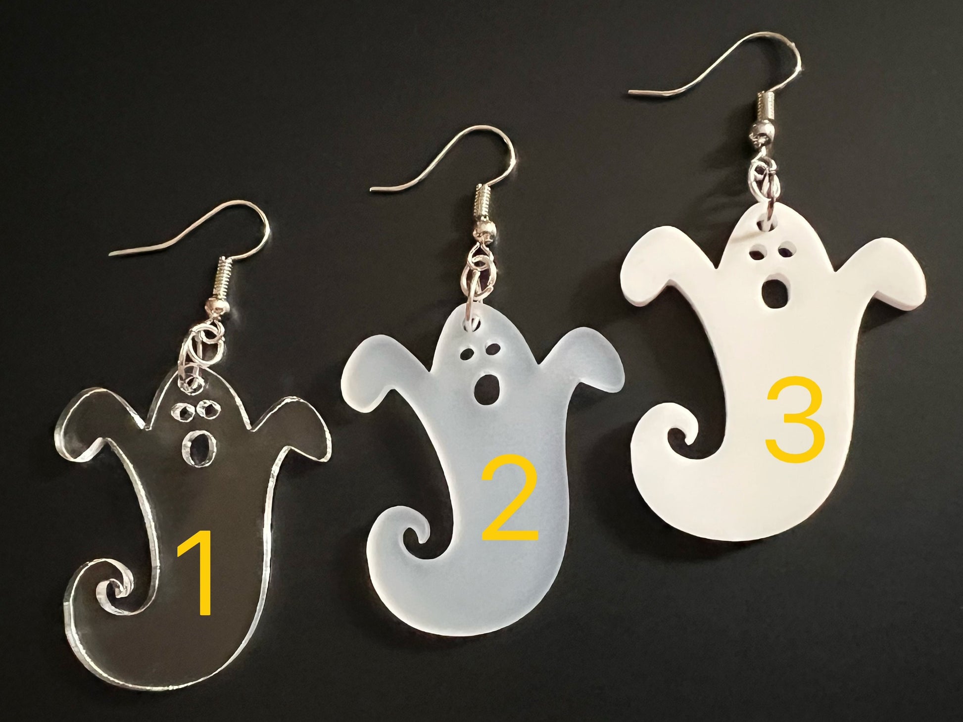 Ghost Earrings: Laser Cut Acrylic Ghosts, Halloween, Haunted, Scary, Spooky, Gifts for Her/Him/Them