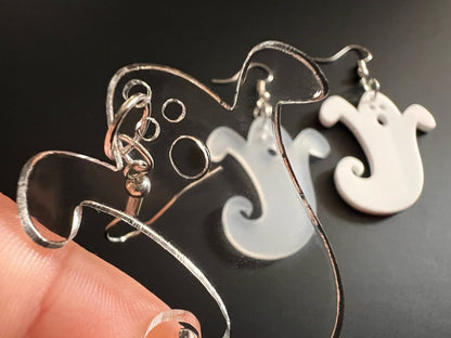 Ghost Earrings: Laser Cut Acrylic Ghosts, Halloween, Haunted, Scary, Spooky, Gifts for Her/Him/Them