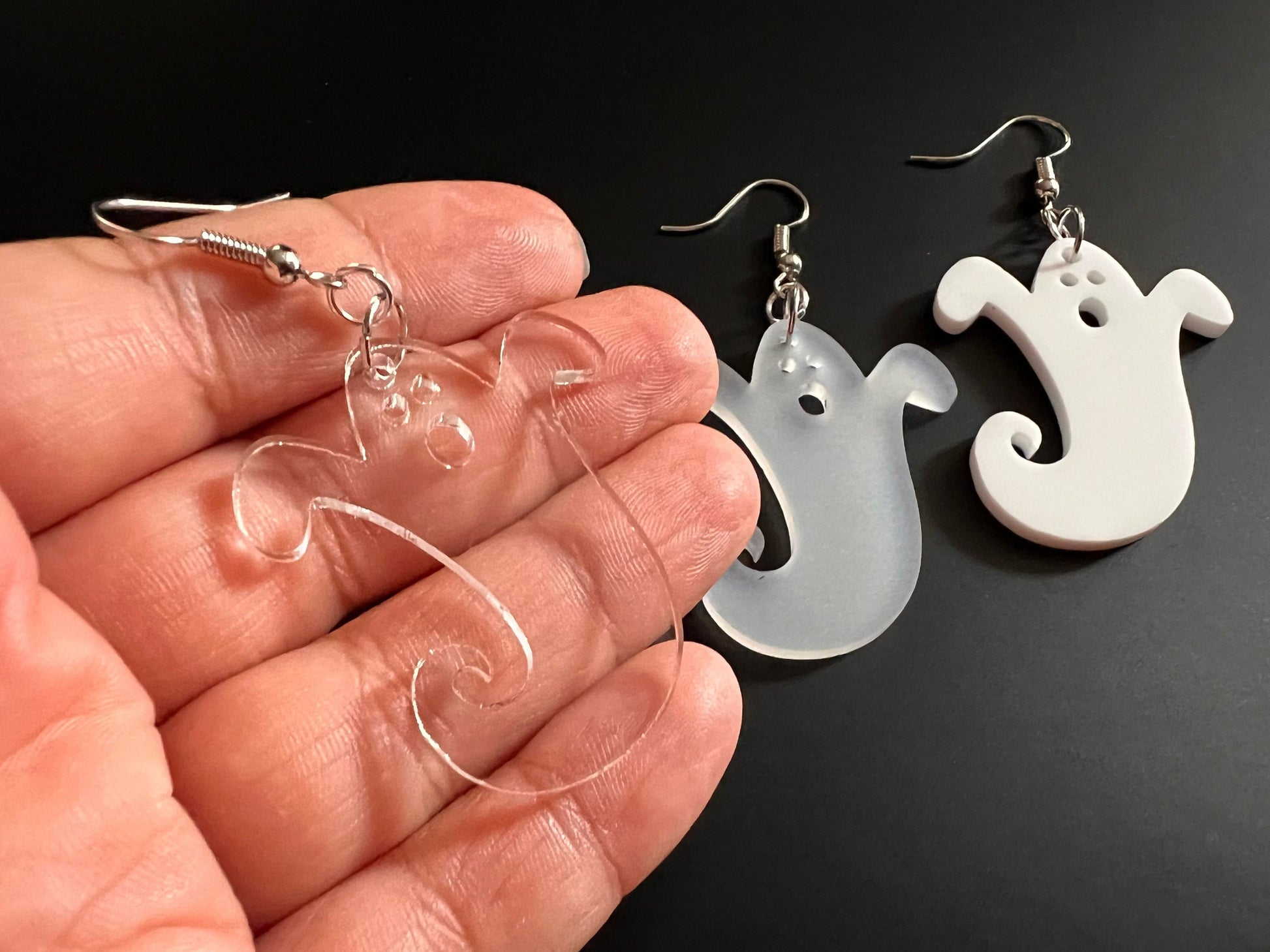 Ghost Earrings: Laser Cut Acrylic Ghosts, Halloween, Haunted, Scary, Spooky, Gifts for Her/Him/Them