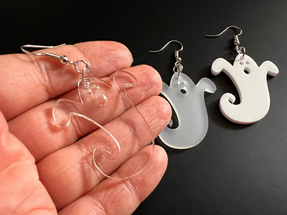 Ghost Earrings: Laser Cut Acrylic Ghosts, Halloween, Haunted, Scary, Spooky, Gifts for Her/Him/Them
