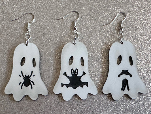 Ghost Holding Animals Earrings: Laser Cut Acrylic Ghosts with Cats, Spiders, Bats, Halloween, Scary, Spooky, Best Gifts for Her/Him/Them