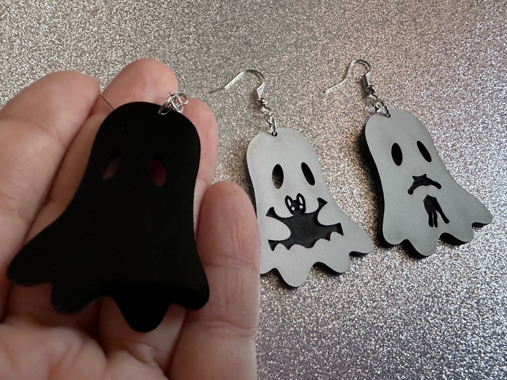 Ghost Holding Animals Earrings: Laser Cut Acrylic Ghosts with Cats, Spiders, Bats, Halloween, Scary, Spooky, Best Gifts for Her/Him/Them