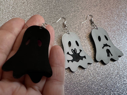 Ghost Holding Animals Earrings: Laser Cut Acrylic Ghosts with Cats, Spiders, Bats, Halloween, Scary, Spooky, Best Gifts for Her/Him/Them