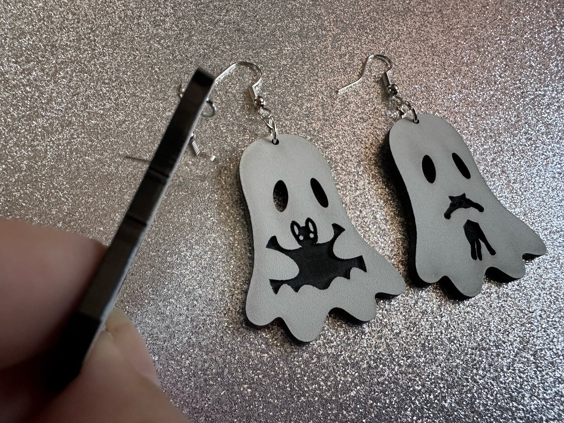 Ghost Holding Animals Earrings: Laser Cut Acrylic Ghosts with Cats, Spiders, Bats, Halloween, Scary, Spooky, Best Gifts for Her/Him/Them