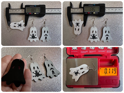 Ghost Holding Animals Earrings: Laser Cut Acrylic Ghosts with Cats, Spiders, Bats, Halloween, Scary, Spooky, Best Gifts for Her/Him/Them