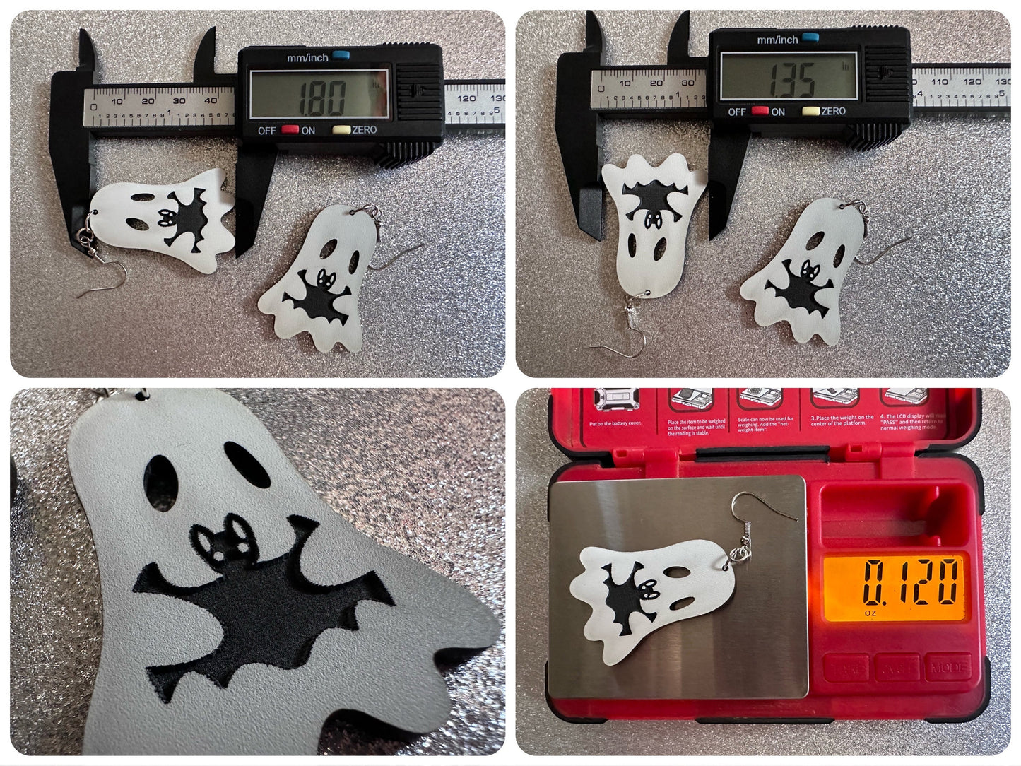 Ghost Holding Bat Earrings: Laser Cut Acrylic Ghosts with Bats, Insects, Halloween, Scary, Spooky, Best Gifts for Her/Him/Them