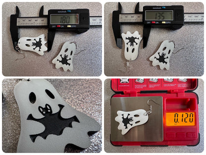 Ghost Holding Bat Earrings: Laser Cut Acrylic Ghosts with Bats, Insects, Halloween, Scary, Spooky, Best Gifts for Her/Him/Them