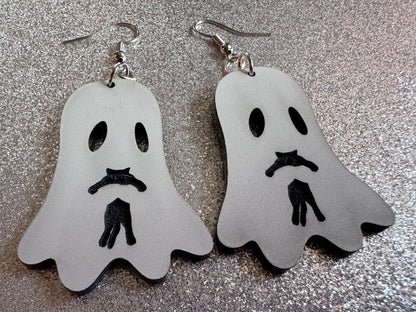 Ghost Holding Cat Earrings: Laser Cut Acrylic Ghosts with Cats, Kitten, Black Cat, Halloween, Scary, Spooky, Best Gifts for Her/Him/Them
