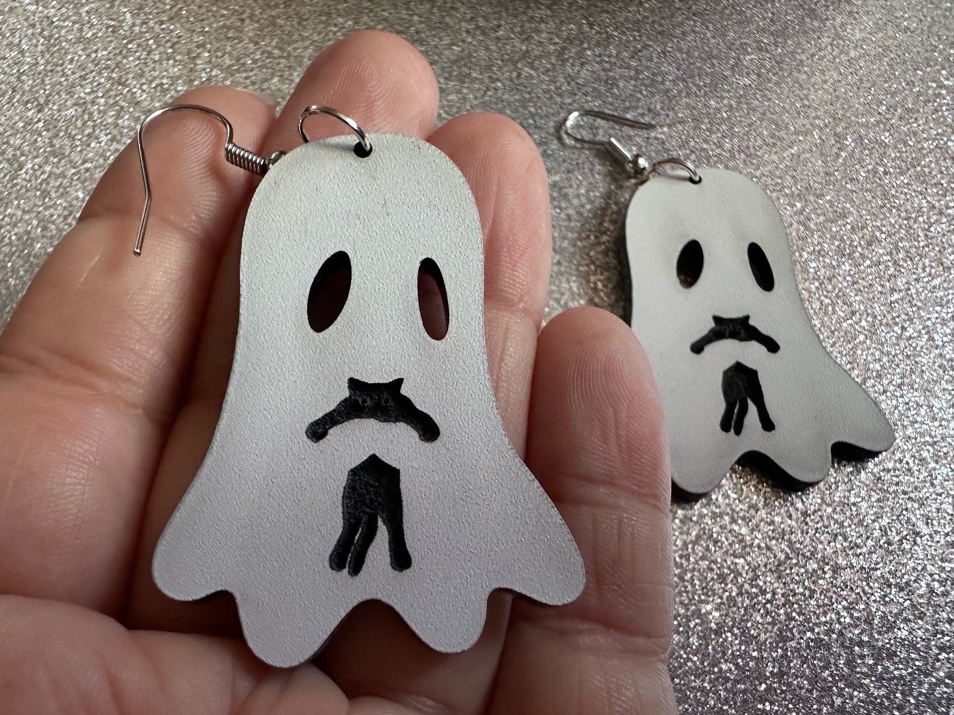 Ghost Holding Cat Earrings: Laser Cut Acrylic Ghosts with Cats, Kitten, Black Cat, Halloween, Scary, Spooky, Best Gifts for Her/Him/Them