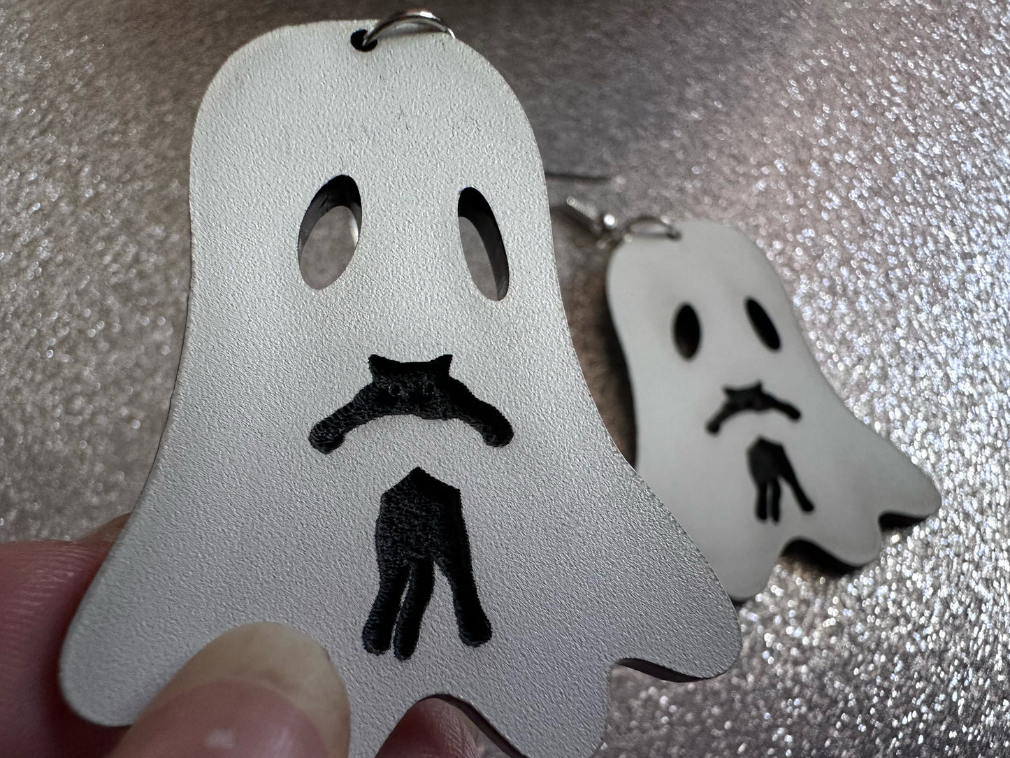 Ghost Holding Cat Earrings: Laser Cut Acrylic Ghosts with Cats, Kitten, Black Cat, Halloween, Scary, Spooky, Best Gifts for Her/Him/Them