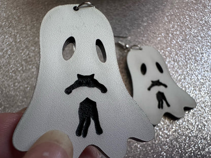 Ghost Holding Cat Earrings: Laser Cut Acrylic Ghosts with Cats, Kitten, Black Cat, Halloween, Scary, Spooky, Best Gifts for Her/Him/Them