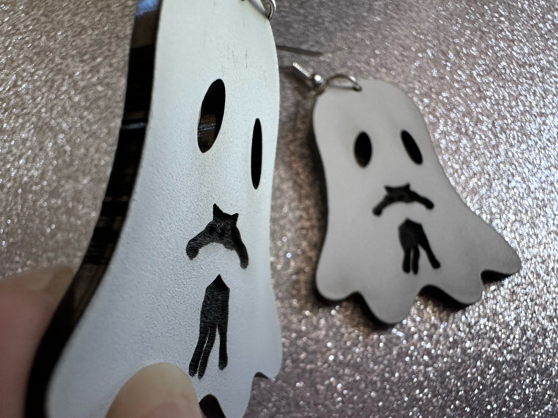 Ghost Holding Cat Earrings: Laser Cut Acrylic Ghosts with Cats, Kitten, Black Cat, Halloween, Scary, Spooky, Best Gifts for Her/Him/Them