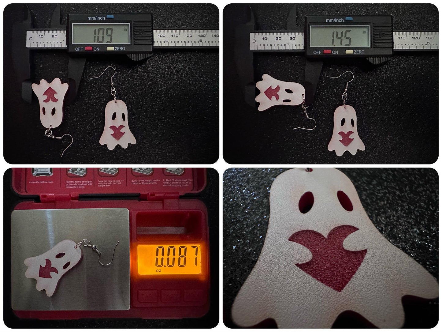 Ghost Holding Heart Earrings: Laser Cut Acrylic Ghosts with Hearts, Halloween, Haunted, Scary, Spooky, Spirits, Best Gifts for Her/Him/Them