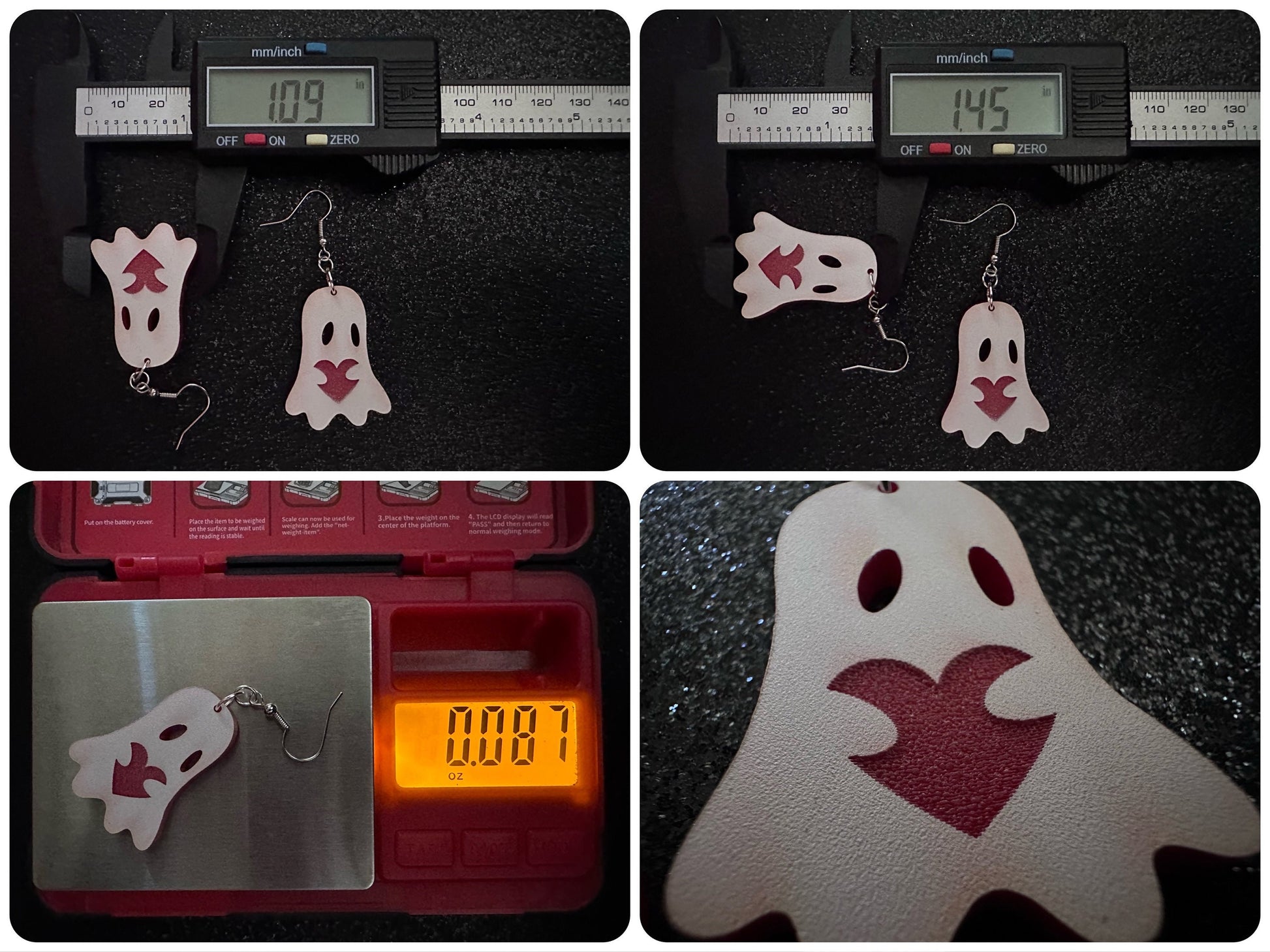 Ghost Holding Heart Earrings: Laser Cut Acrylic Ghosts with Hearts, Halloween, Haunted, Scary, Spooky, Spirits, Best Gifts for Her/Him/Them