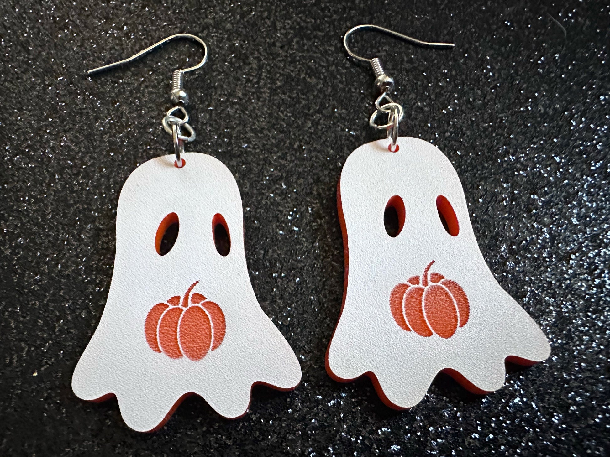 Ghost Holding Pumpkin Earrings: Laser Cut Acrylic Ghosts with Pumpkins, Halloween, Haunted, Scary, Spooky, Best Gifts for Her/Him/Them