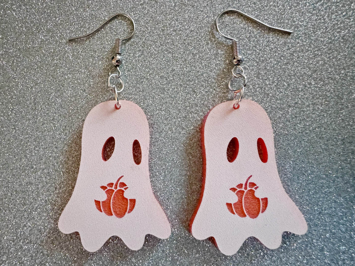 Ghost Holding Pumpkin Earrings: Laser Cut Acrylic Ghosts with Pumpkins, Halloween, Haunted, Scary, Spooky, Best Gifts for Her/Him/Them