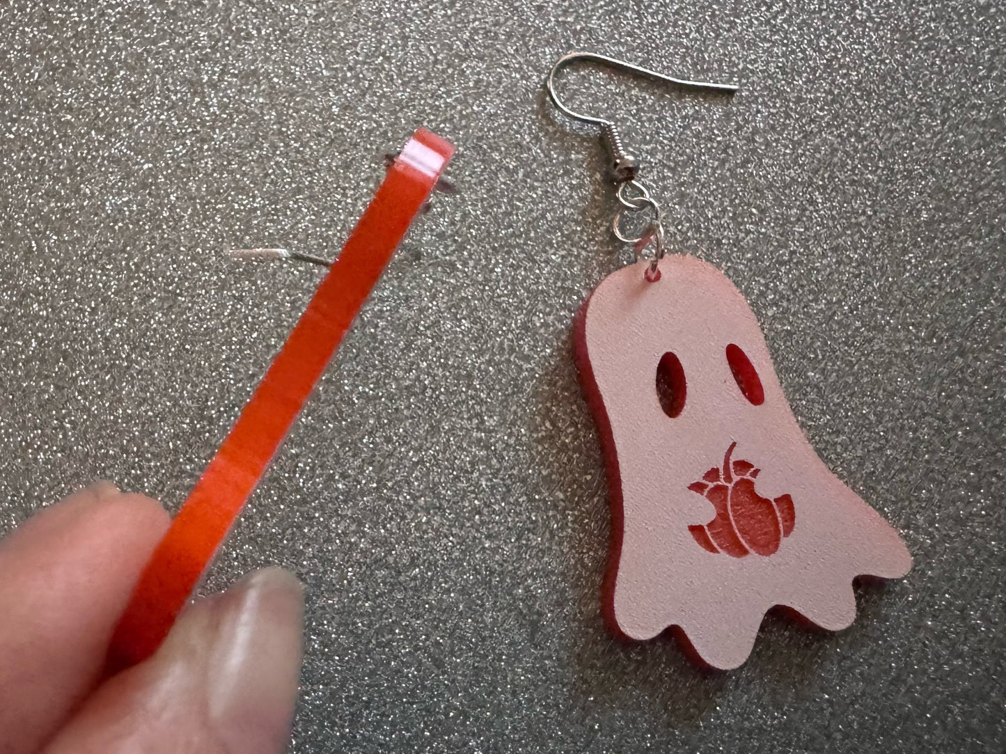 Ghost Holding Pumpkin Earrings: Laser Cut Acrylic Ghosts with Pumpkins, Halloween, Haunted, Scary, Spooky, Best Gifts for Her/Him/Them