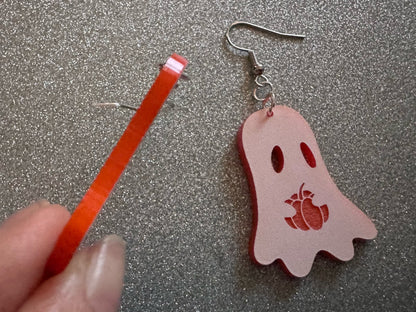 Ghost Holding Pumpkin Earrings: Laser Cut Acrylic Ghosts with Pumpkins, Halloween, Haunted, Scary, Spooky, Best Gifts for Her/Him/Them