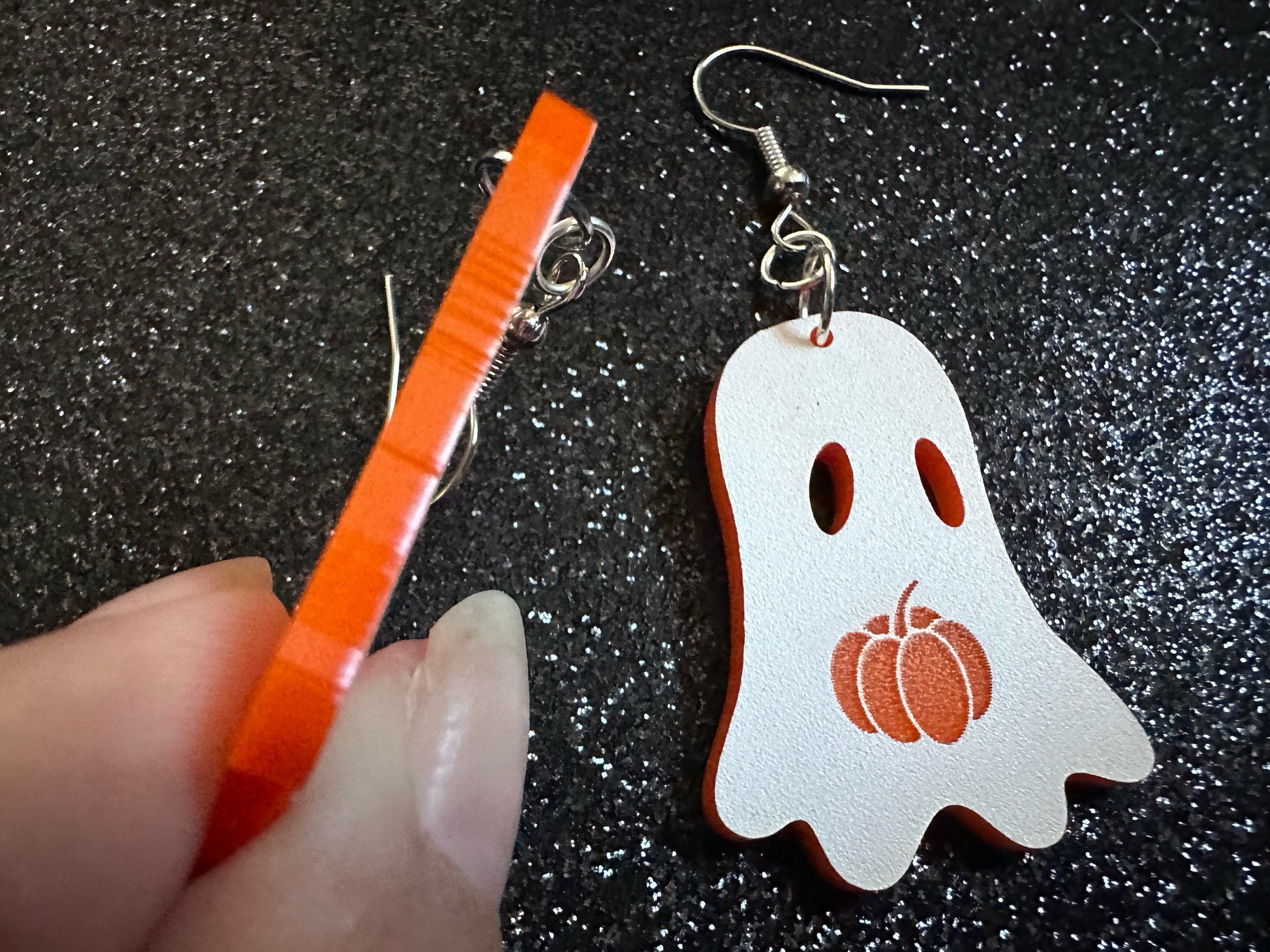 Ghost Holding Pumpkin Earrings: Laser Cut Acrylic Ghosts with Pumpkins, Halloween, Haunted, Scary, Spooky, Best Gifts for Her/Him/Them