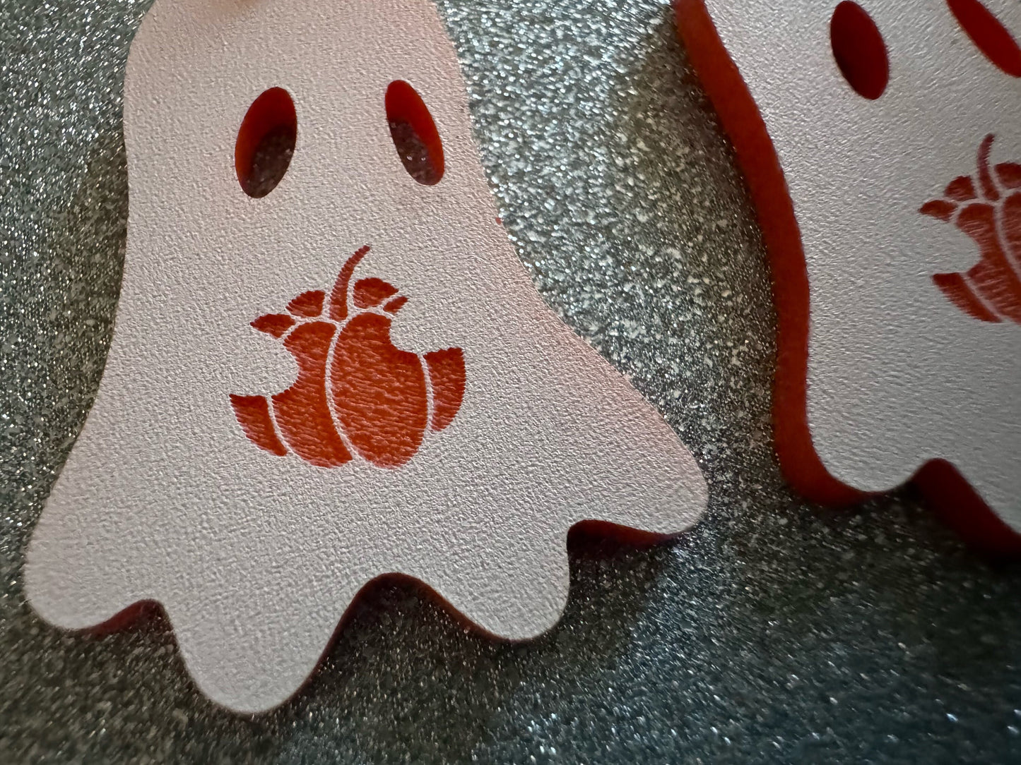 Ghost Holding Pumpkin Earrings: Laser Cut Acrylic Ghosts with Pumpkins, Halloween, Haunted, Scary, Spooky, Best Gifts for Her/Him/Them