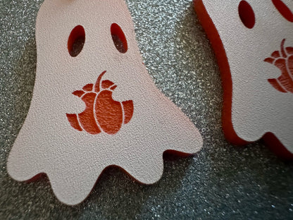 Ghost Holding Pumpkin Earrings: Laser Cut Acrylic Ghosts with Pumpkins, Halloween, Haunted, Scary, Spooky, Best Gifts for Her/Him/Them