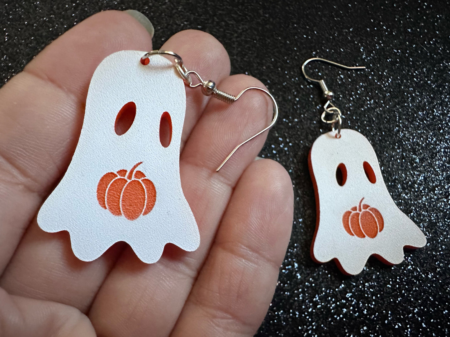 Ghost Holding Pumpkin Earrings: Laser Cut Acrylic Ghosts with Pumpkins, Halloween, Haunted, Scary, Spooky, Best Gifts for Her/Him/Them
