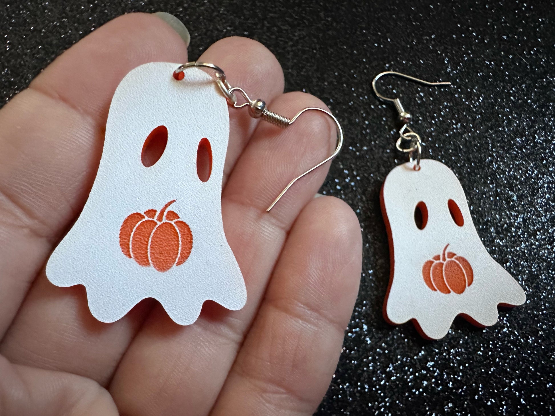 Ghost Holding Pumpkin Earrings: Laser Cut Acrylic Ghosts with Pumpkins, Halloween, Haunted, Scary, Spooky, Best Gifts for Her/Him/Them
