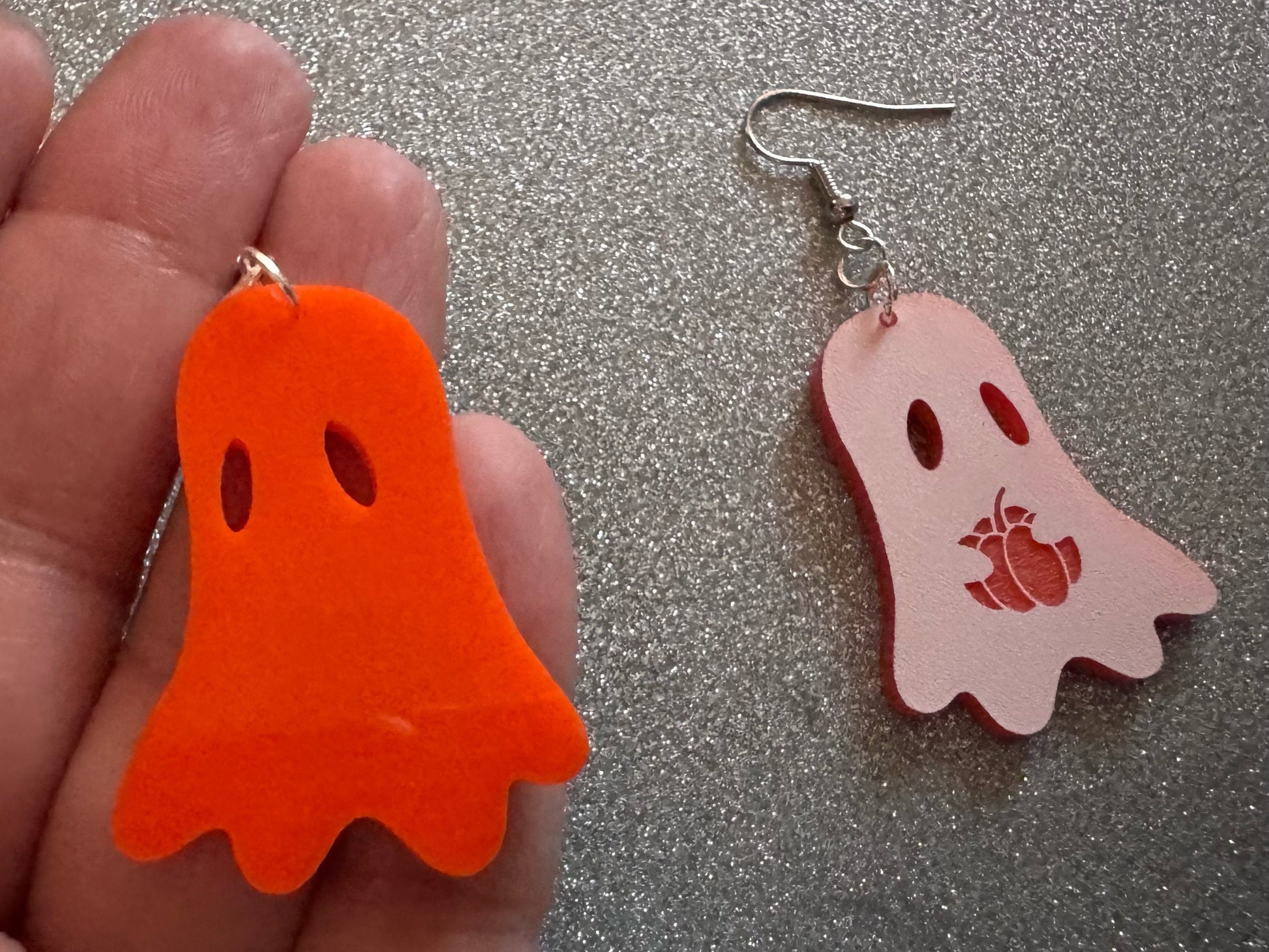 Ghost Holding Pumpkin Earrings: Laser Cut Acrylic Ghosts with Pumpkins, Halloween, Haunted, Scary, Spooky, Best Gifts for Her/Him/Them