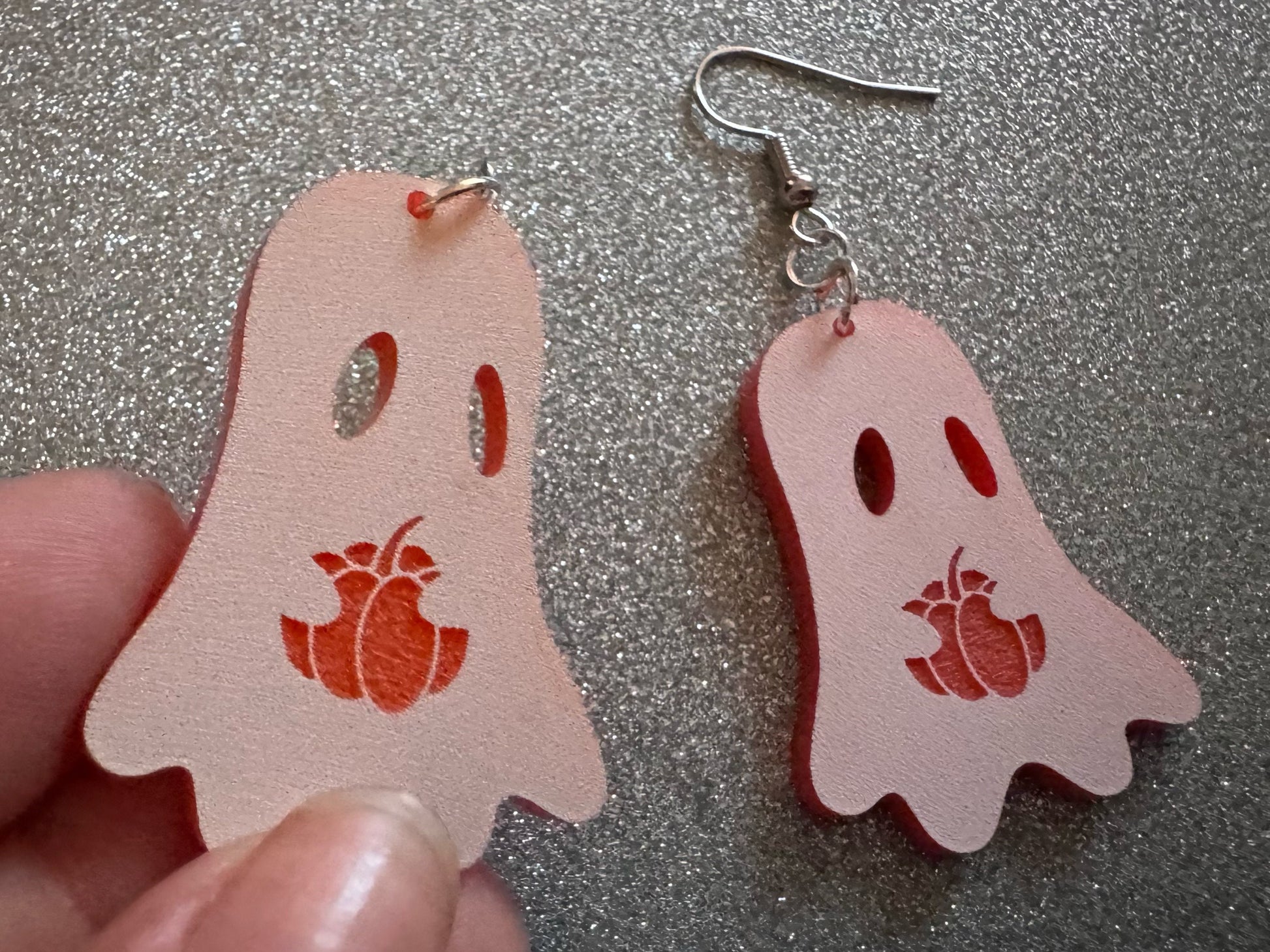 Ghost Holding Pumpkin Earrings: Laser Cut Acrylic Ghosts with Pumpkins, Halloween, Haunted, Scary, Spooky, Best Gifts for Her/Him/Them
