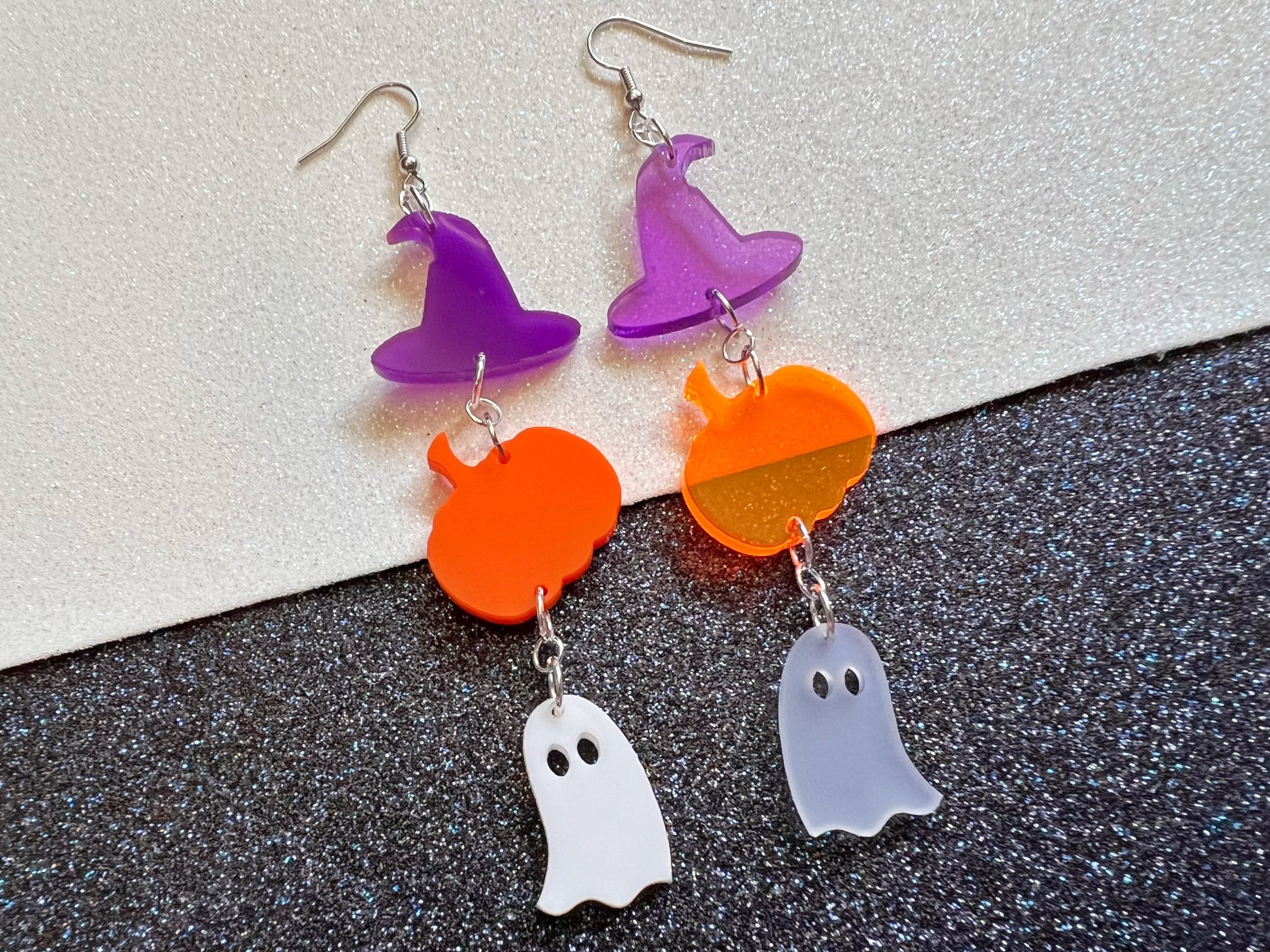 Ghosts, Pumpkins, Purple Witch Hat Halloween Earrings: Laser Cut Acrylic, Witch Hats, Cute Ghosts, Spooky, Best Gifts for Her/Him/Them