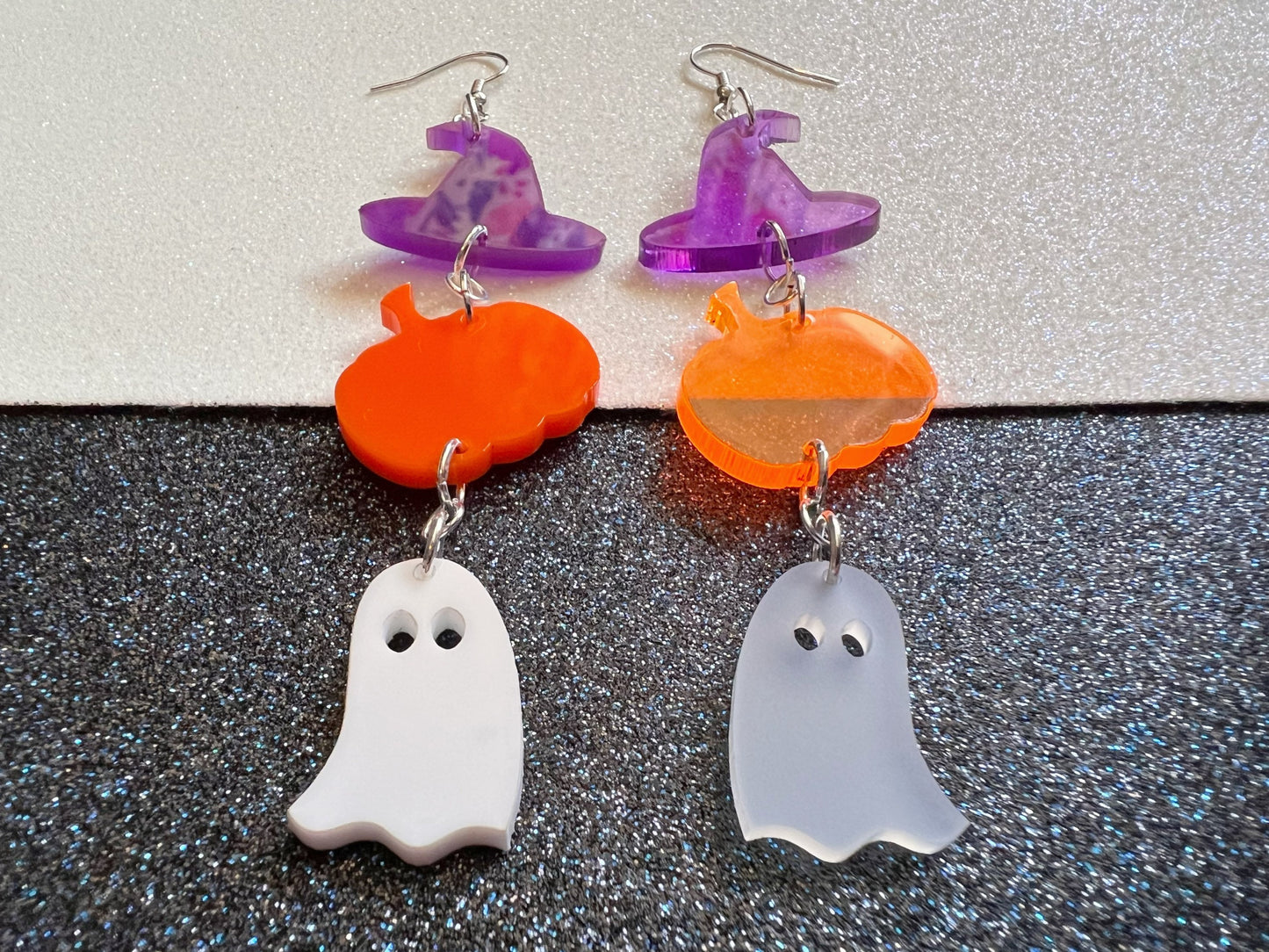 Ghosts, Pumpkins, Purple Witch Hat Halloween Earrings: Laser Cut Acrylic, Witch Hats, Cute Ghosts, Spooky, Best Gifts for Her/Him/Them