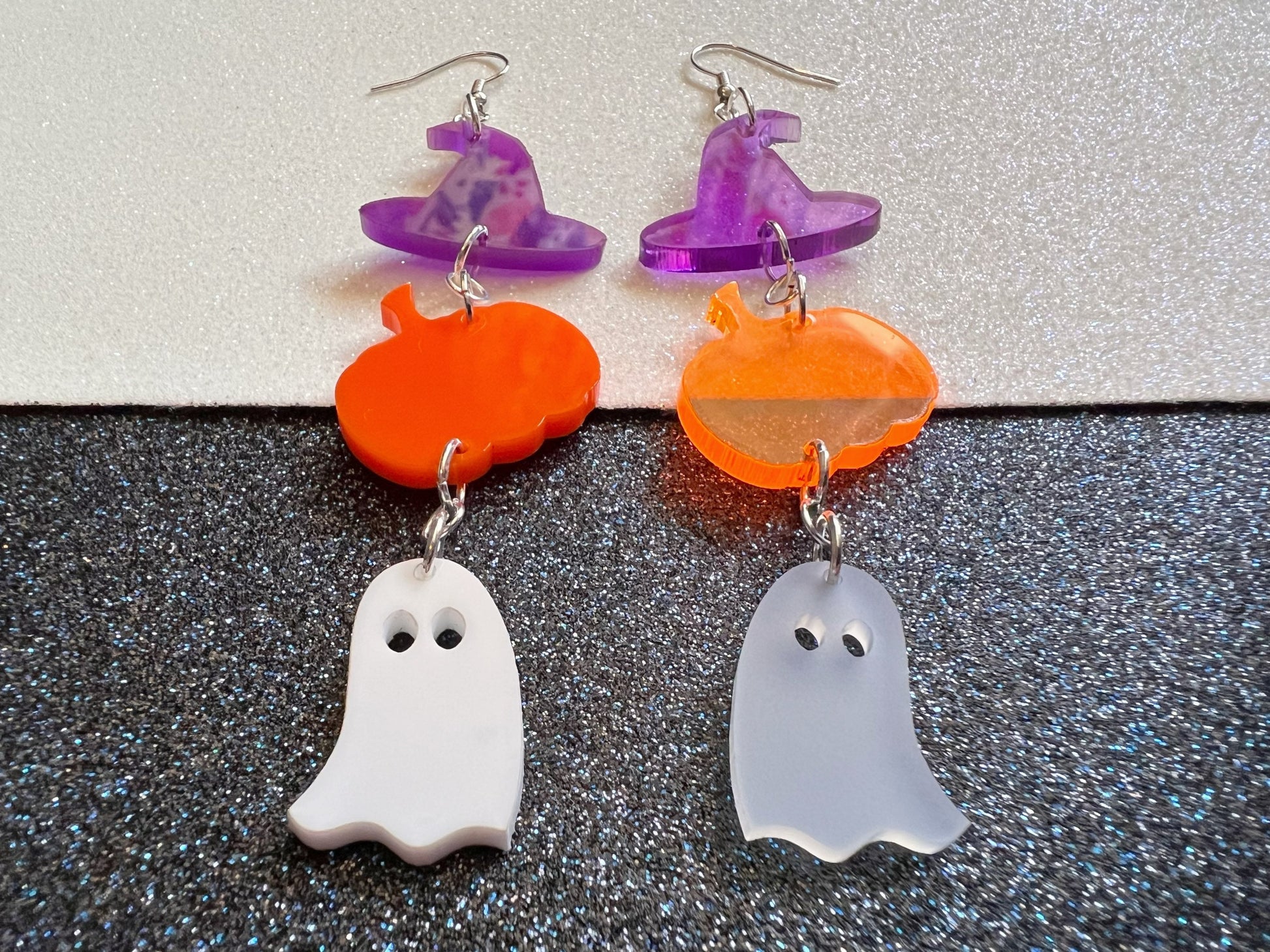 Ghosts, Pumpkins, Purple Witch Hat Halloween Earrings: Laser Cut Acrylic, Witch Hats, Cute Ghosts, Spooky, Best Gifts for Her/Him/Them