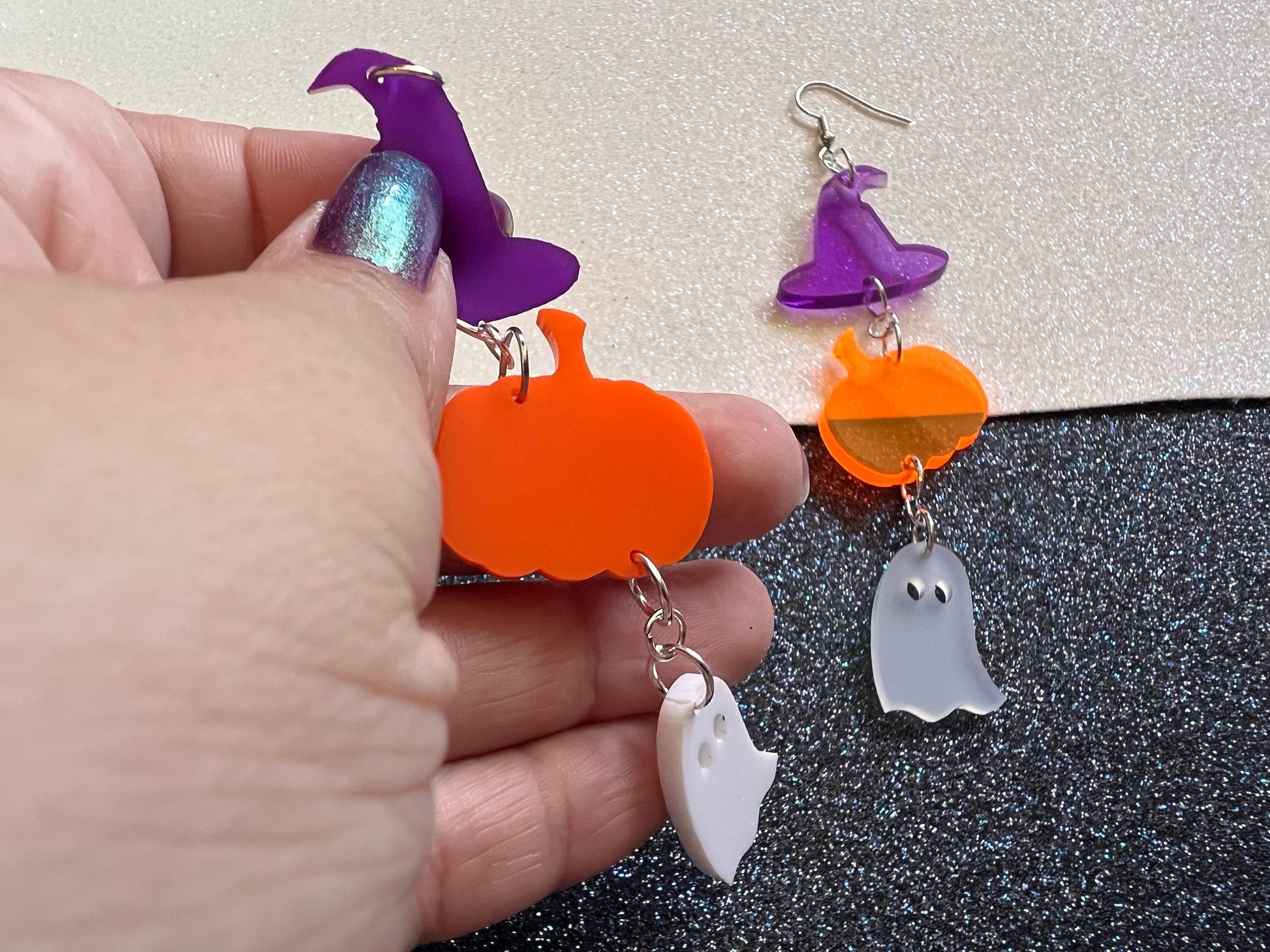 Ghosts, Pumpkins, Purple Witch Hat Halloween Earrings: Laser Cut Acrylic, Witch Hats, Cute Ghosts, Spooky, Best Gifts for Her/Him/Them