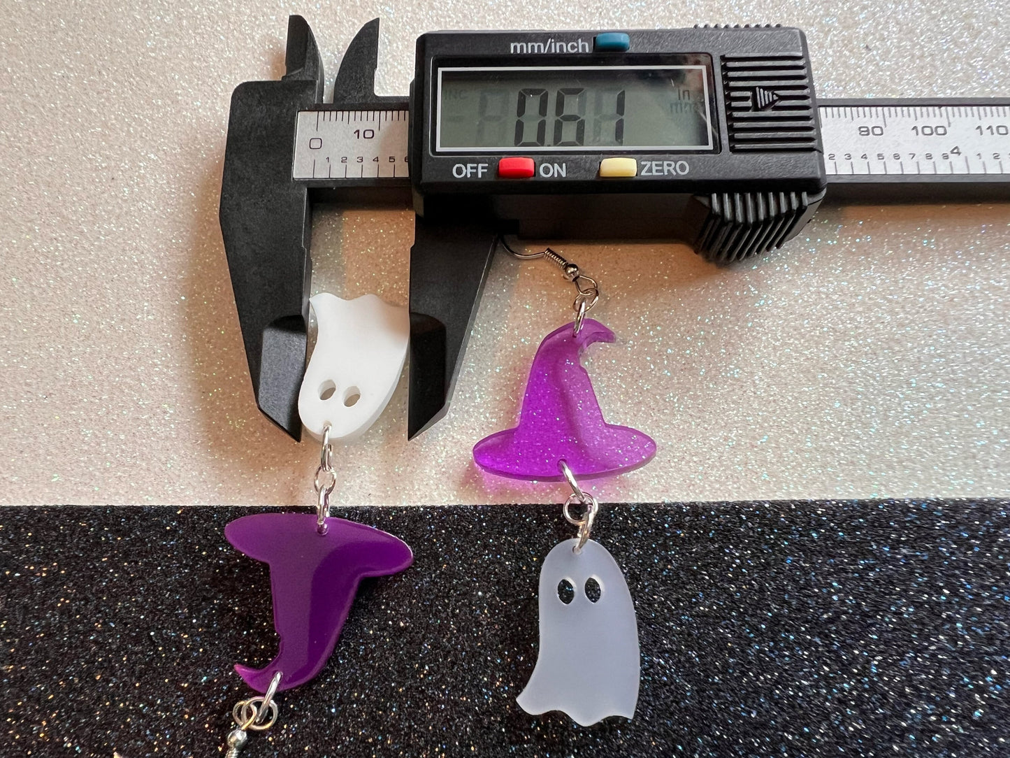 Ghosts & Purple Witch Hat Halloween Earrings: Laser Cut Acrylic, Witch Hats, Cute Ghosts, Spooky, Best Gifts for Her/Him/Them