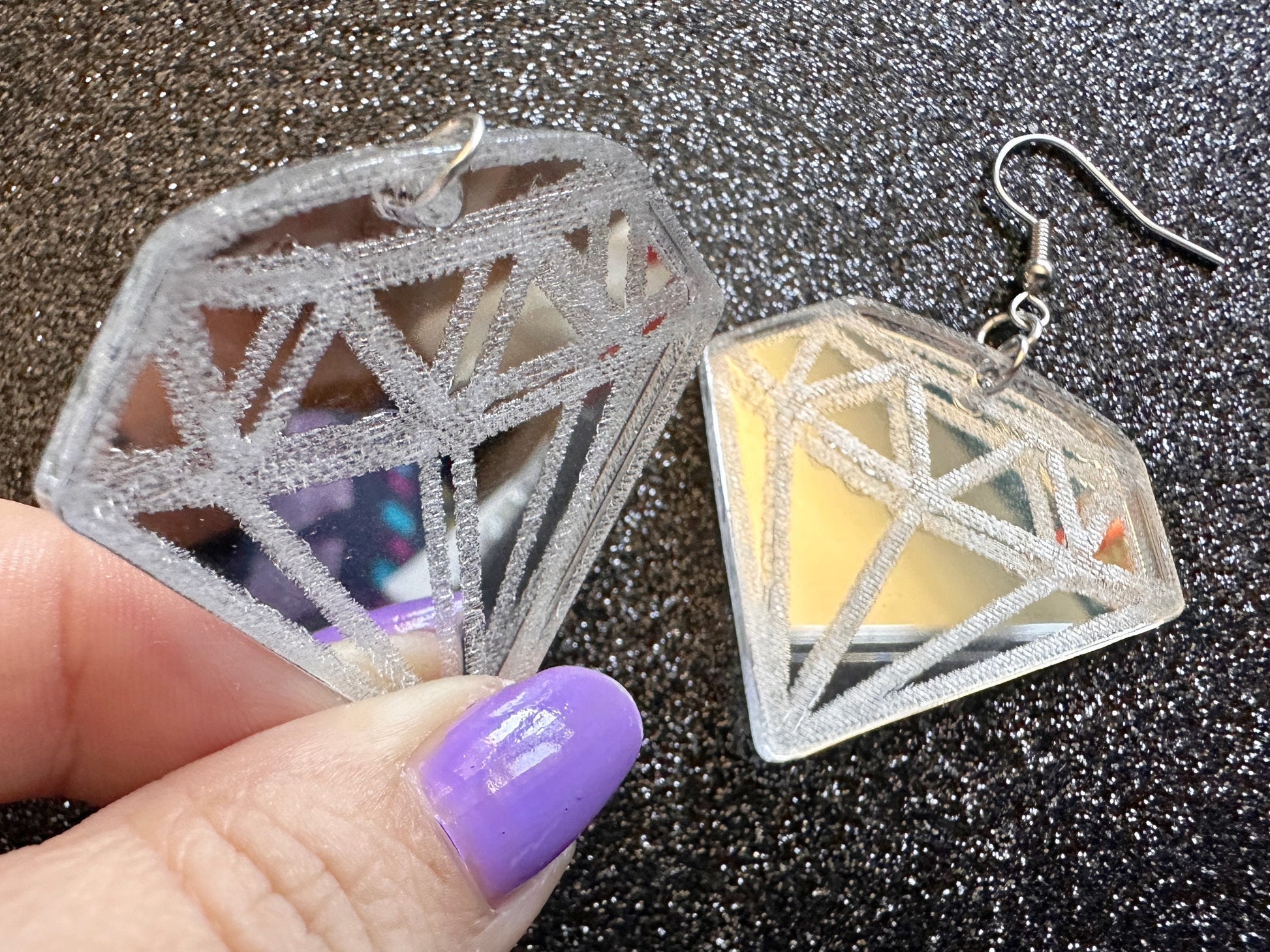 Giant Diamond Earrings: Laser Cut Acrylic Diamonds, Mirrored Gems, Anniversary, Novelty Earrings, Gag Gift, Best Gifts for Her/Him/Them