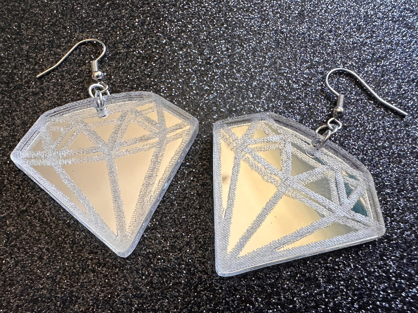 Giant Diamond Earrings: Laser Cut Acrylic Diamonds, Mirrored Gems, Anniversary, Novelty Earrings, Gag Gift, Best Gifts for Her/Him/Them