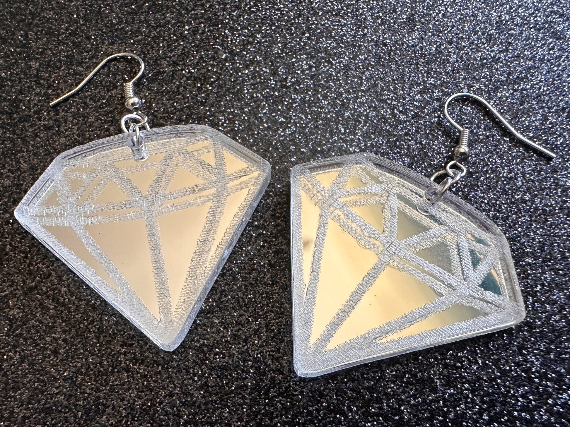 Giant Diamond Earrings: Laser Cut Acrylic Diamonds, Mirrored Gems, Anniversary, Novelty Earrings, Gag Gift, Best Gifts for Her/Him/Them