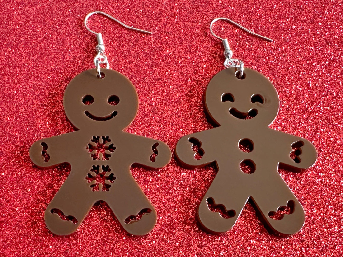 Gingerbread Christmas Earrings: Dark Brown Laser Cut Acrylic Pastries, Gingerbread Man, Baking, Cookies, Dessert, Gifts for Her/Him/Them
