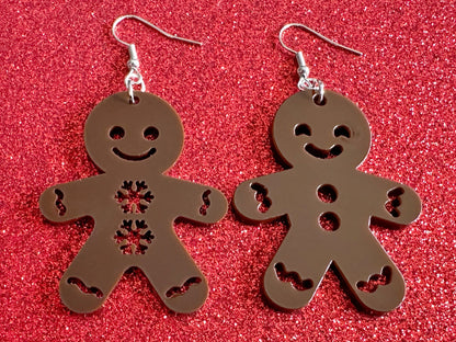 Gingerbread Christmas Earrings: Dark Brown Laser Cut Acrylic Pastries, Gingerbread Man, Baking, Cookies, Dessert, Gifts for Her/Him/Them