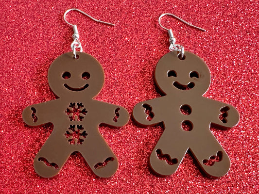Gingerbread Christmas Earrings: Dark Brown Laser Cut Acrylic Pastries, Gingerbread Man, Baking, Cookies, Dessert, Gifts for Her/Him/Them
