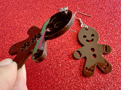 Gingerbread Christmas Earrings: Dark Brown Laser Cut Acrylic Pastries, Gingerbread Man, Baking, Cookies, Dessert, Gifts for Her/Him/Them