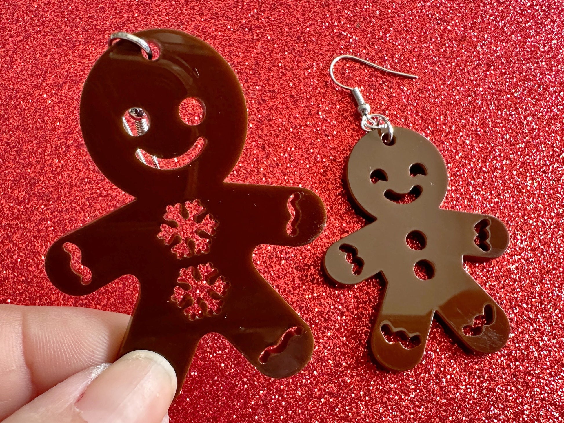 Gingerbread Christmas Earrings: Dark Brown Laser Cut Acrylic Pastries, Gingerbread Man, Baking, Cookies, Dessert, Gifts for Her/Him/Them