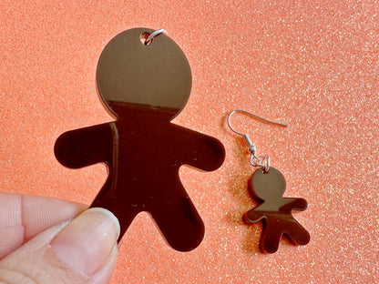 Gingerbread Christmas Earrings: Dark Brown Laser Cut Acrylic Pastries, Gingerbread Man, Baking, Cookies, Dessert, Gifts for Her/Him/Them