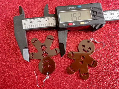 Gingerbread Christmas Earrings: Dark Brown Laser Cut Acrylic Pastries, Gingerbread Man, Baking, Cookies, Dessert, Gifts for Her/Him/Them