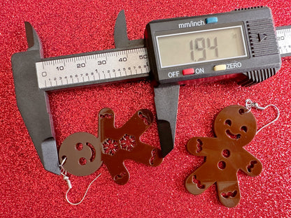 Gingerbread Christmas Earrings: Dark Brown Laser Cut Acrylic Pastries, Gingerbread Man, Baking, Cookies, Dessert, Gifts for Her/Him/Them